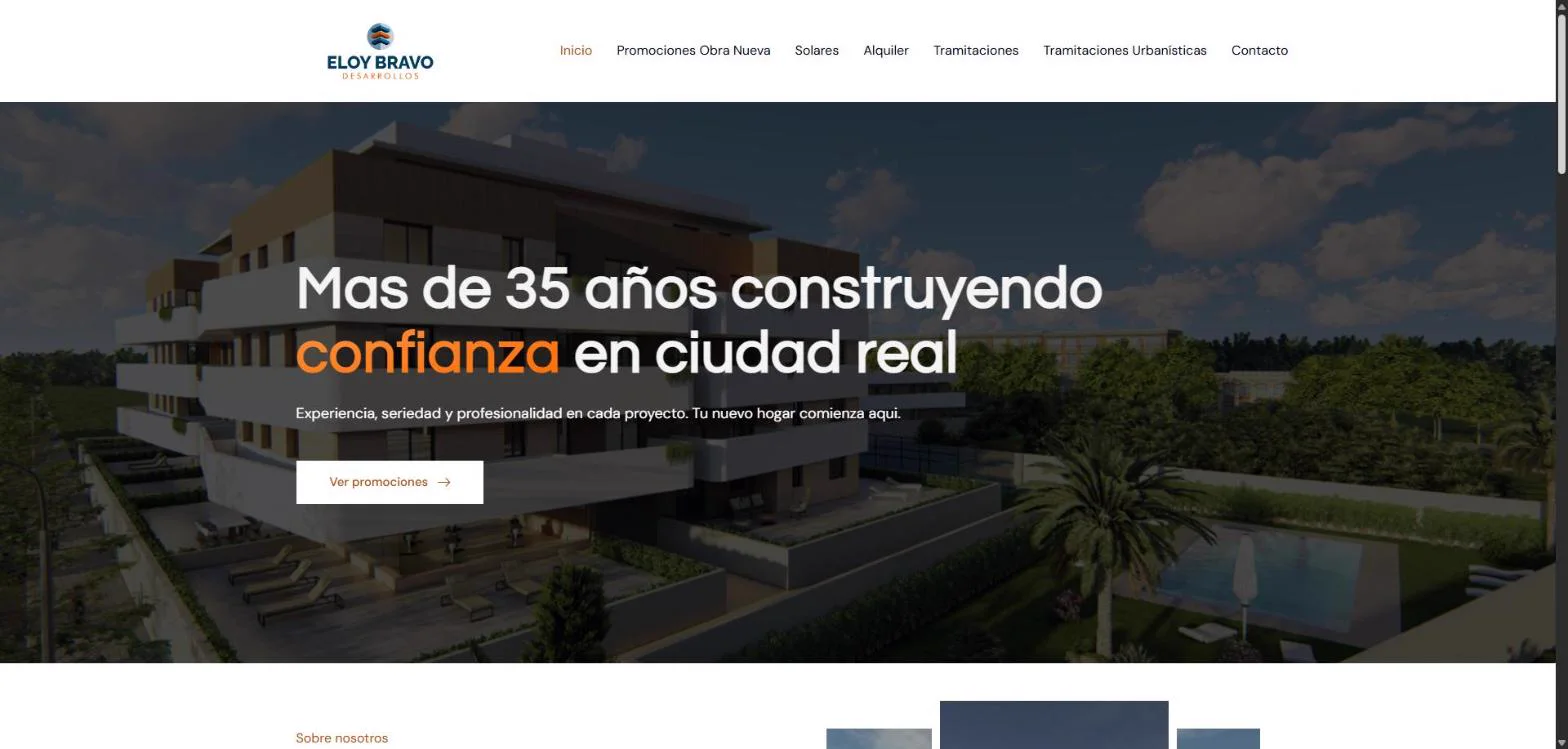 Portada de Eloy Bravo Desarrollos con el mensaje de más de treinta y cinco años de trayectoria