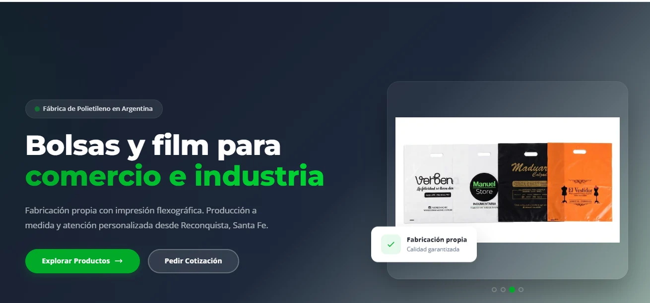 Página de inicio de Recoplas con la presentación de la fábrica y sus productos de polietileno