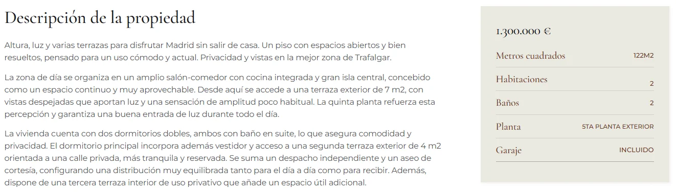 Ficha de una propiedad de Ventis con descripción y características principales